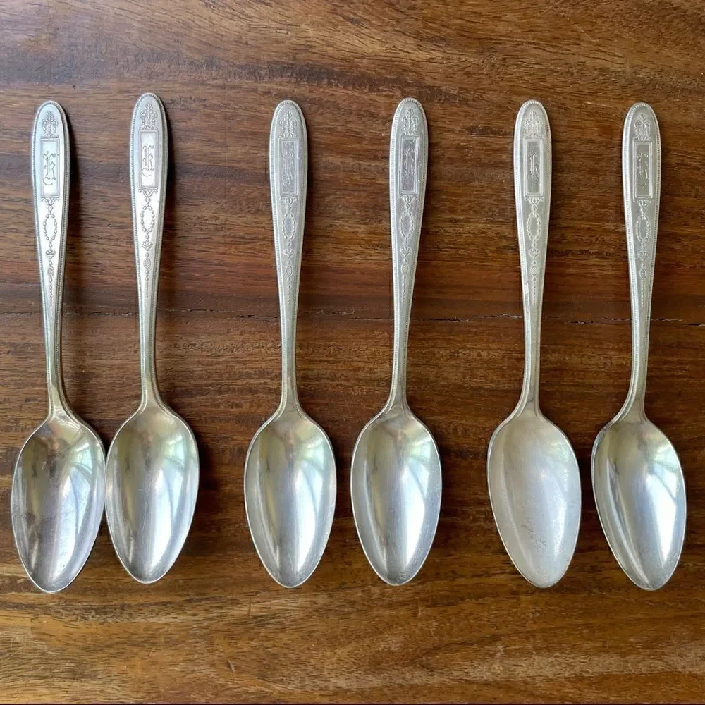 Antique 1921 Oneida Community Plate Grosvenor Teaspoons Set of 6 With Monogram